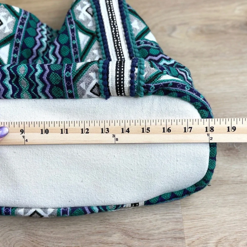 Teal/Green Geometric Woven Tote Bag Women Large Boho Vacation Vibes Beach Travel